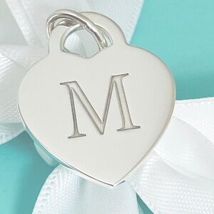 ISO Tiffany Silver Letter B Alphabet Initial Heart Notes Engraved Charm Pendant